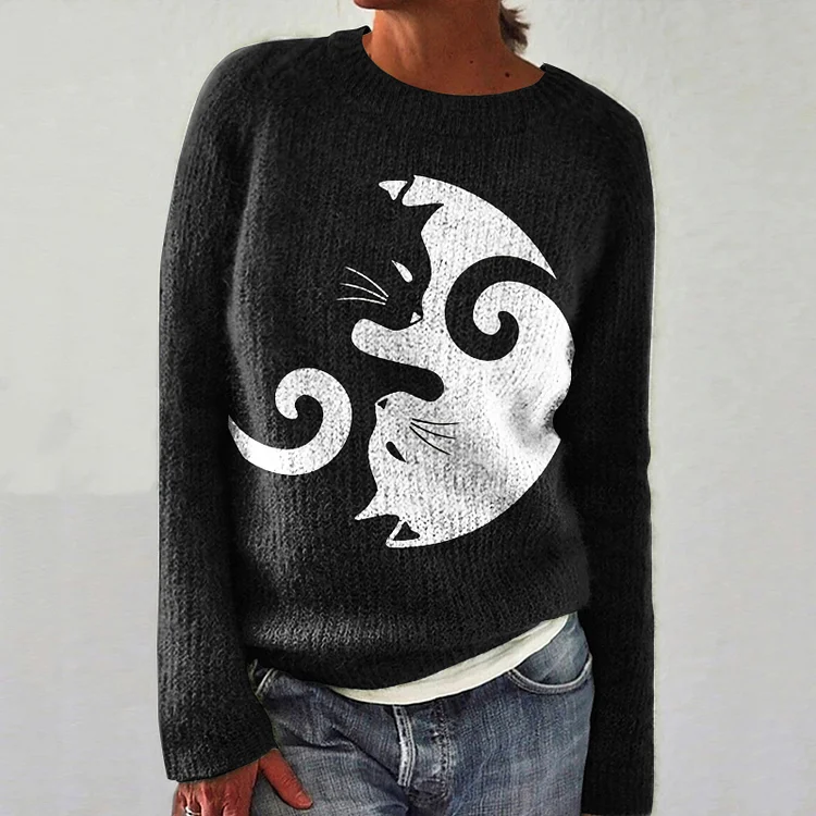 Abstract Creative Black And White Cats Painting Art Print Knitted Pullover Sweater