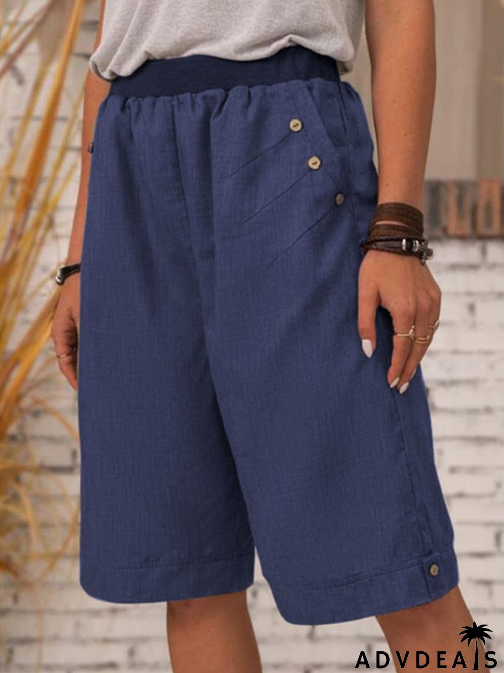 Women's Pure Color Casual Cotton Linen Shorts