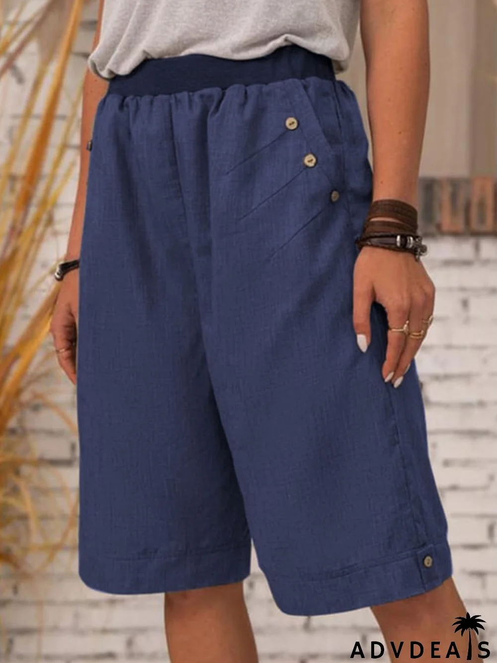 Women's Pure Color Casual Cotton Linen Shorts