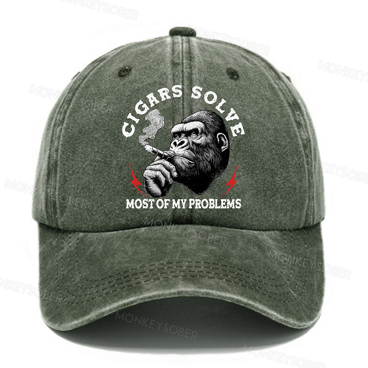 Cigars Solve Most Of My Problems Washed Baseball Caps