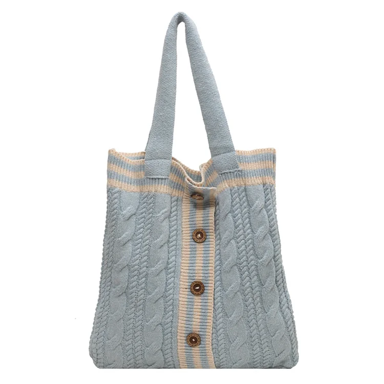 Women Creative Tote Bag Knitted Handmade Clucth Bag (Light Blue)