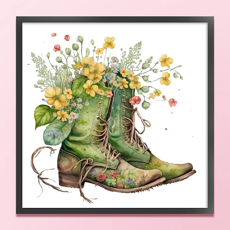 18CT Full Stamped Cross Stitch Kit - Flowers in Boots (30*30CM