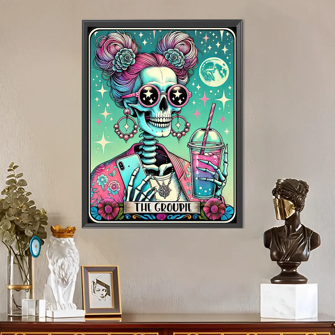 Hipster Skull Tarot Cards DIY 5D Round Full Drill Diamond Painting Gem Art Kits for Adults/Beginners Gift Idea Home Wall Decor Diamond Dots Paintings Picture Arts Craft 15.75x19.69Inch
