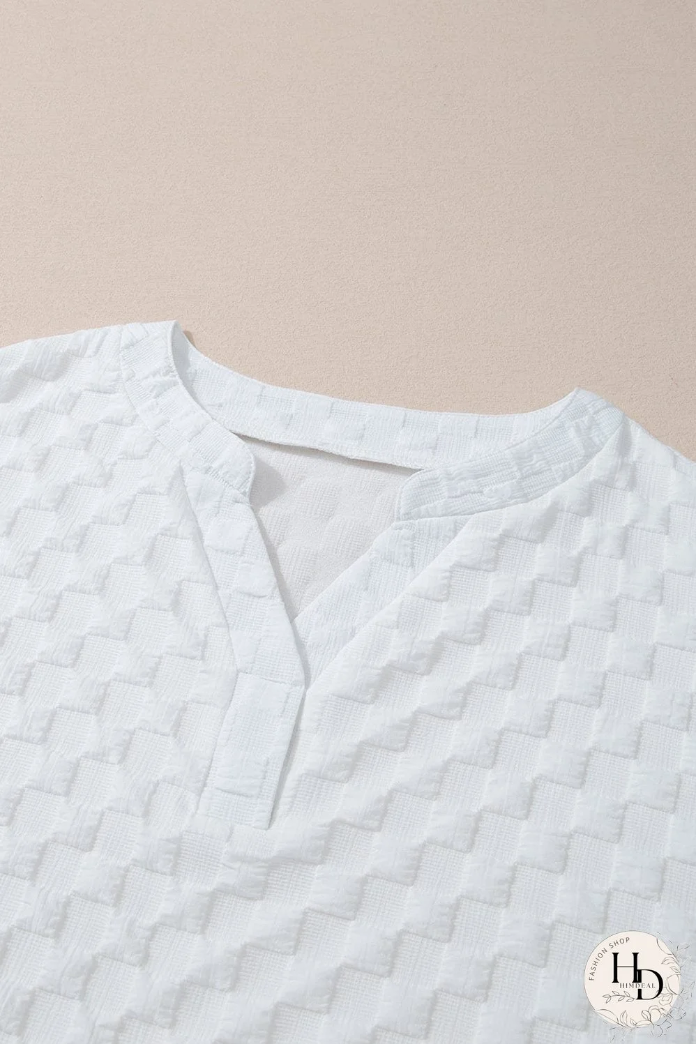 Chic White Textured V-Neck Top and Drawstring Shorts Ensemble