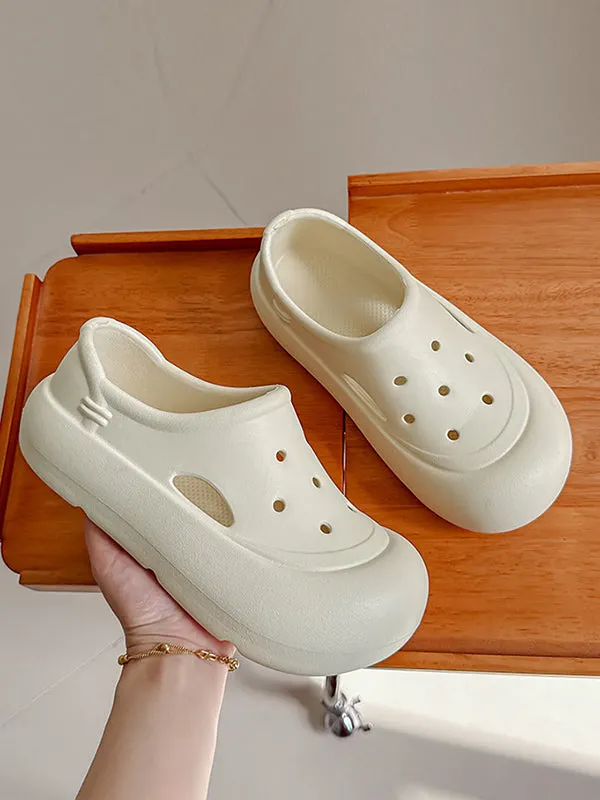 Hollow Round Cut Solid Color Crocs Platform Shoes Sandals