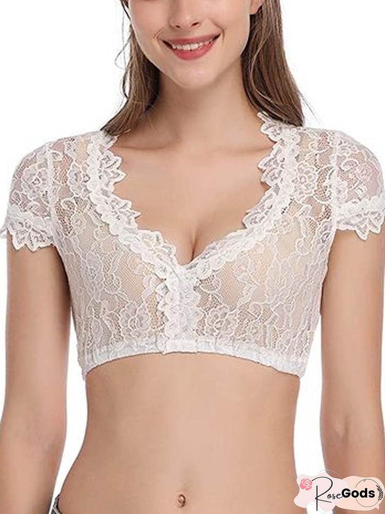 Women's Lace German Dirndl Blouse Oktoberfest Costume White Shirt Crop Top