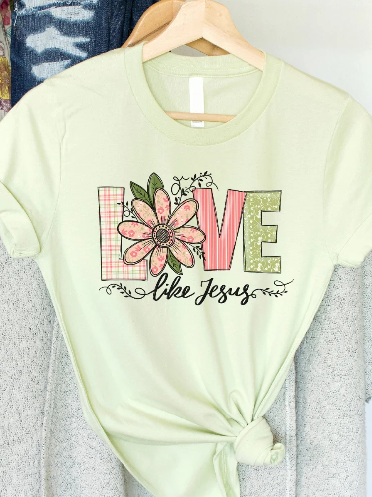 Love Like Jesus Print Casual Short Sleeve T Shirt