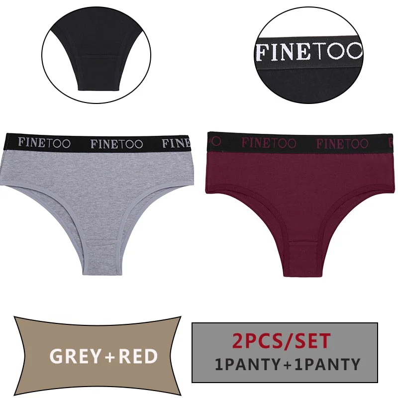 FINETOO 2PCS/Set Women Cotton Panties Sexy Letter Underwear Panty Thong Low Waisted 1Panty+1G-string Brief Tanga Lingerie Femme