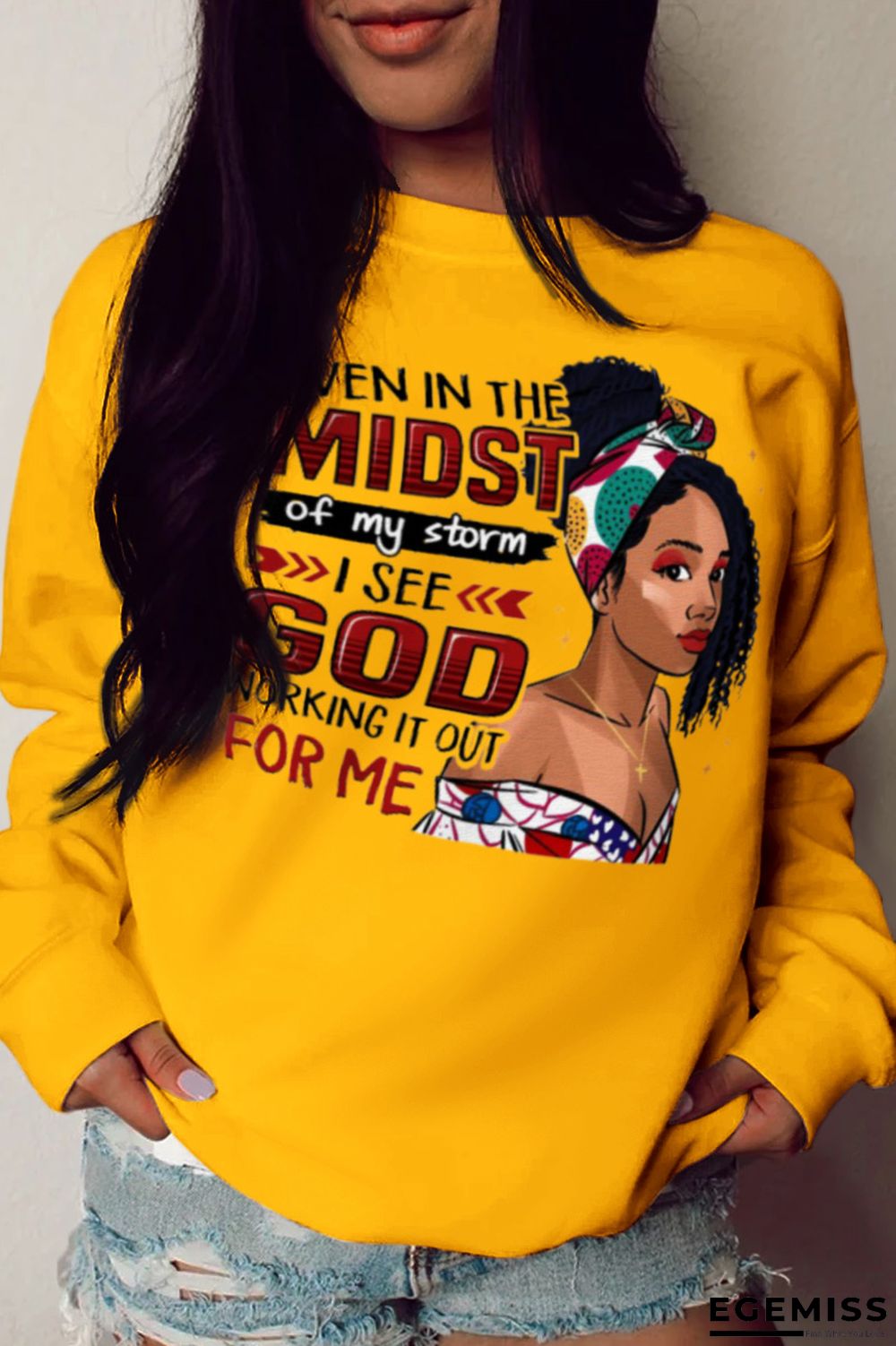 Yellow Fashion Vintage Print Patchwork O Neck Tops | EGEMISS