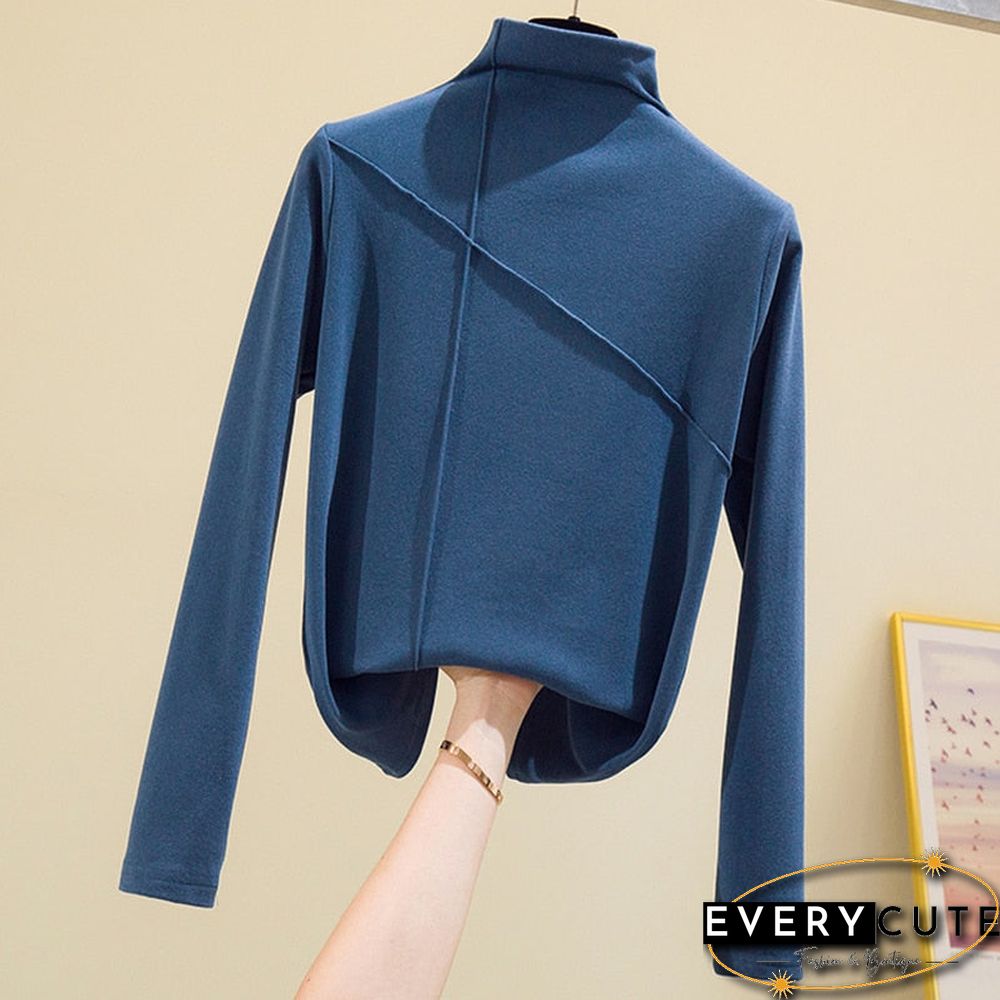 Long Sleeve Thick T Shirt Women Winter Tops Turtleneck Warm T-Shirt Korean Cotton Tshirt Woman Tee Shirt Femme Pink Blue