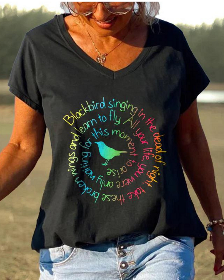 Blackbird Singing In The Dead Of Night Printed T-shirt socialshop