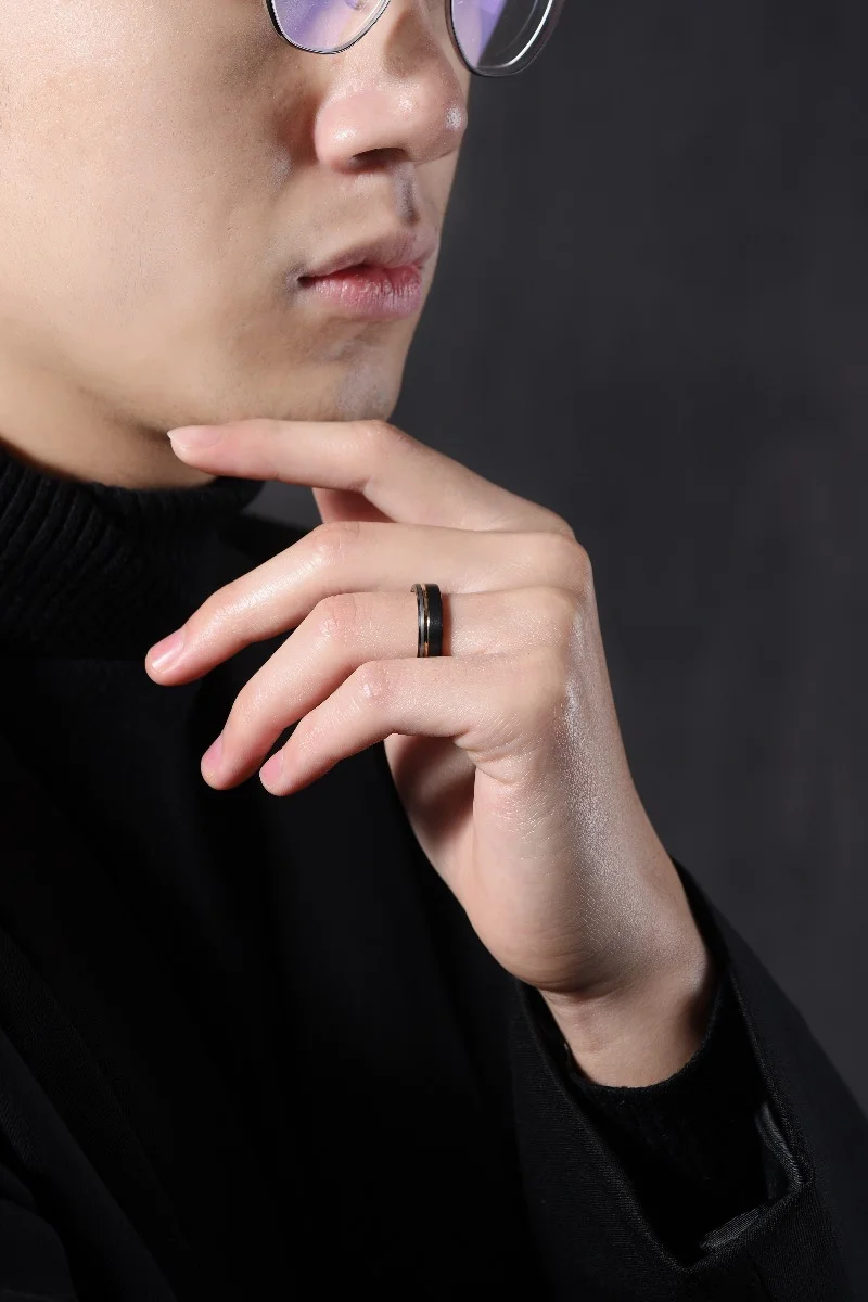 6MM 8MM Women's Or Men's Rose Gold Grey Black Triple Tone Tungsten Wedding Bands Pipe Cut Flat Edges