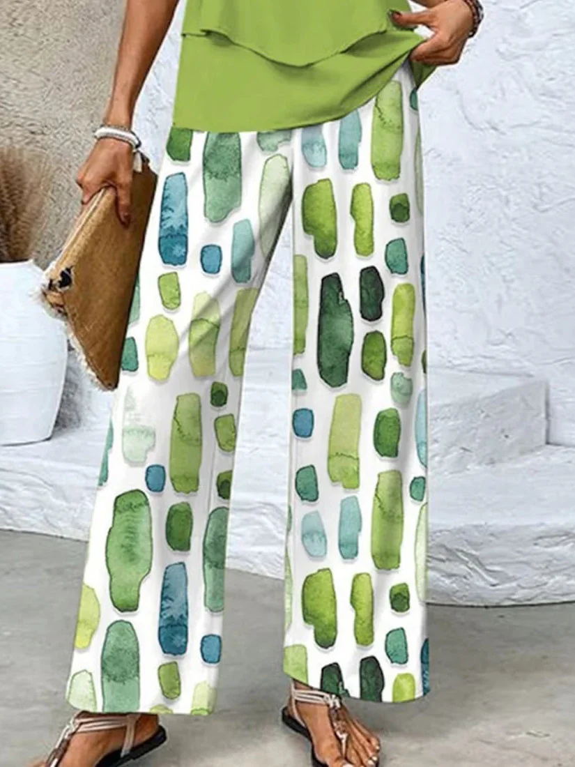 Women's Sleeveless Square Collar Graphic Printed Casual Set