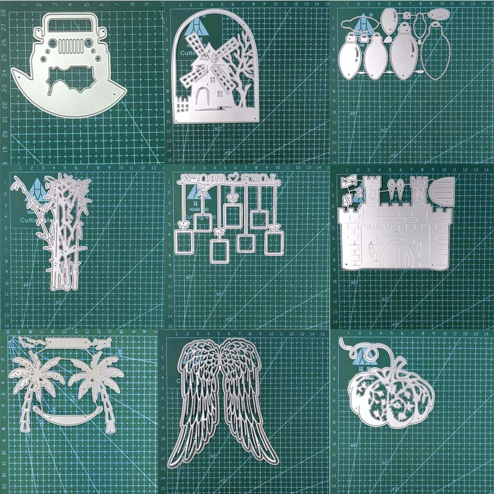 Nigikala Windmill Neon Bamboo Banner Castle Tree Angel Wing Pumpkin Metal Cutting Dies Stencil DIY Scrapbooking Album Paper Card