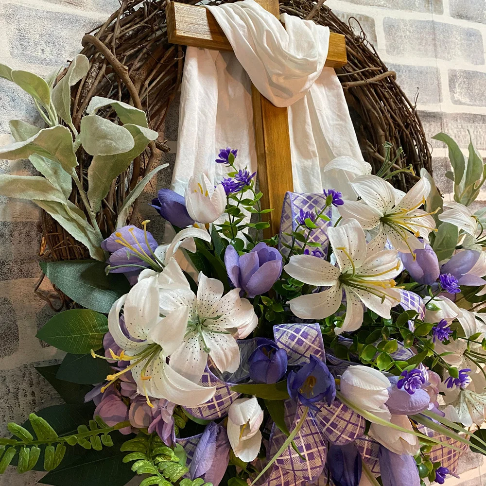 Easter Cross Wreath Ornament Door Hanging Decoration