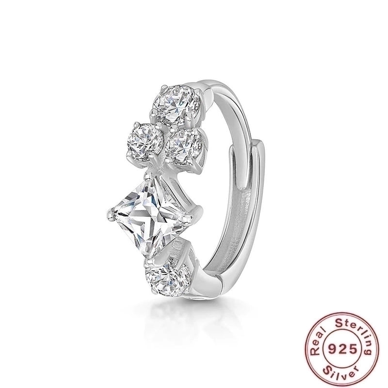 1 Piece 925 Sterling Silver Zircon Round Square Earrings