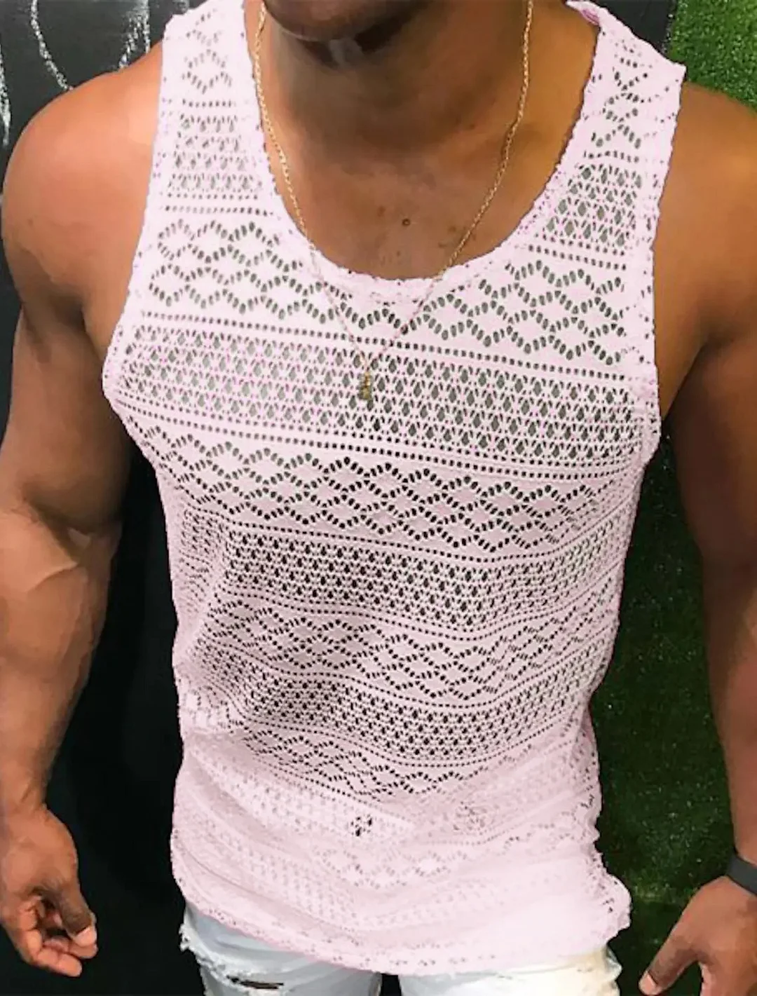 Wongn Wongn Men's New Hollow Out Breathable Vest Men's Jacket Tank Top Slim T-Shirt