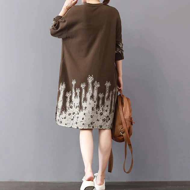 fine khaki cotton shift dresses trendy plus size cotton clothing dresses prints vintage side open cotton dress