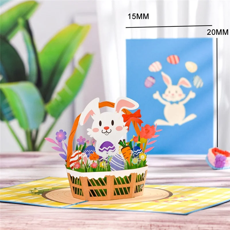 Easter Card Bunny Egg Flowers Basket Pop-Up Card 3D Greeting Card Cute Animals Birthday card for Kids