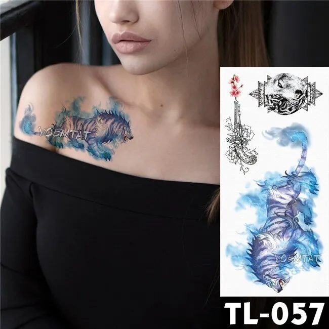 Sdrawing Flower Panda Elephant Watercolor Fox Flower Tattoo Stickers Girls waterproof Temporary Tattoo Women Body Arm Neck Back Art
