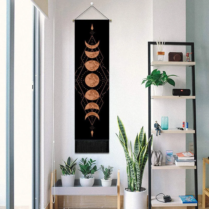Moon Phase Tapestry Wall Hanging Lunar Eclipse Cycle Tassel Carpet Sun Moon Tapestries Bohemian Psychedelic Wall Decoration