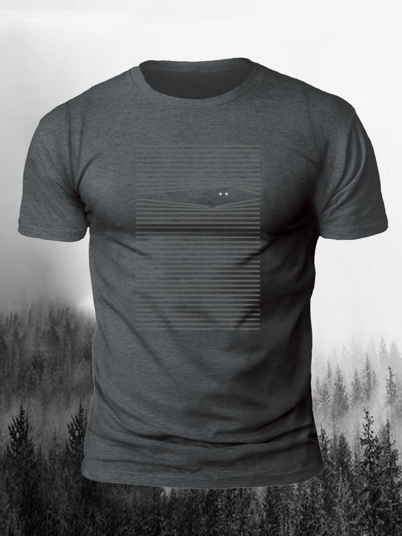 Men's Linear Funny Cat Short-Sleeved Shirt