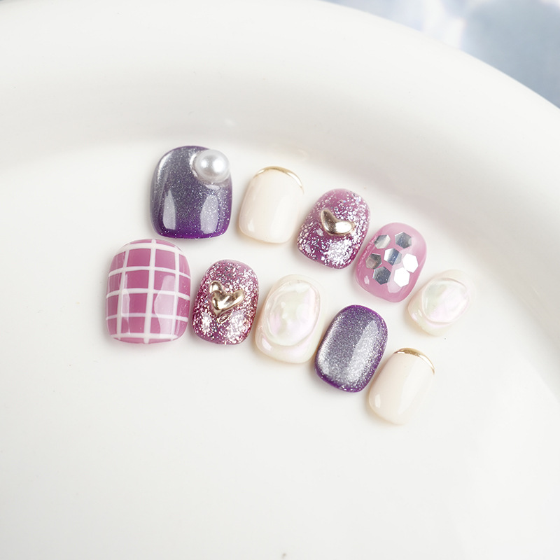Purple Cat Eye Gentle and High-End Press-On Nails