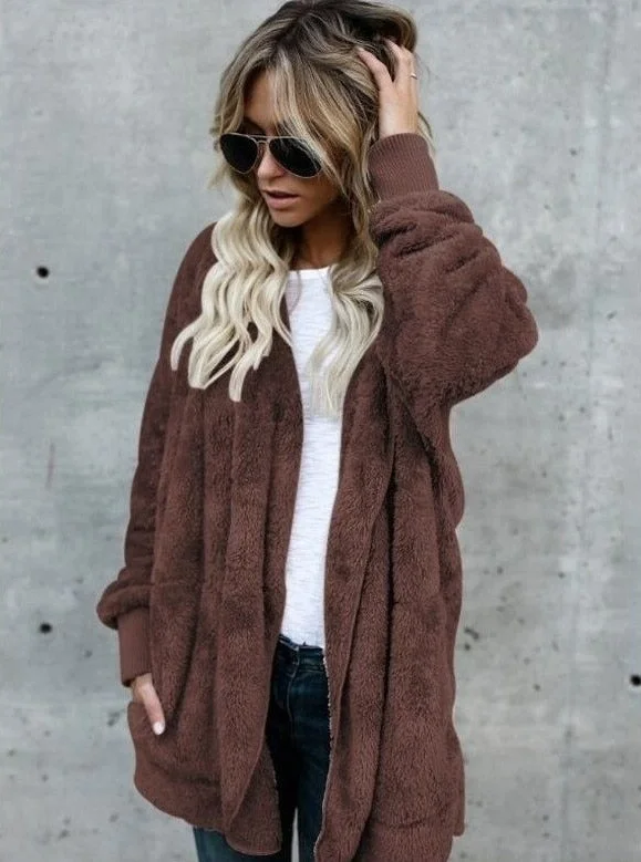 2021 plush warm top mid-length double-sided anti-fur coat oversized sweatshirt