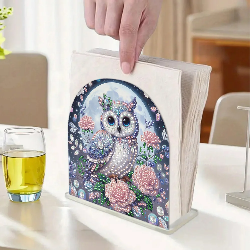 DIY Owl Acrylic Diamond Painting Napkin Rack Diamond Art Paper Towel Holder
