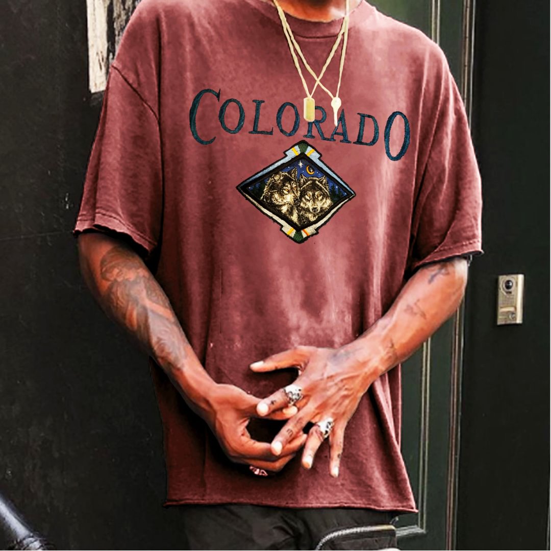 Men's Oversized Vintage COLORADO Print T-Shirt