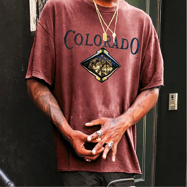 Men's Oversized Vintage COLORADO Print T-Shirt 0dc3