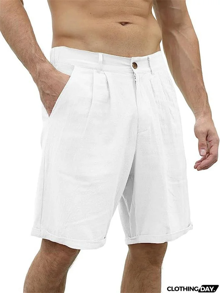 Classical Slim Fit Button Plain Shorts for Male