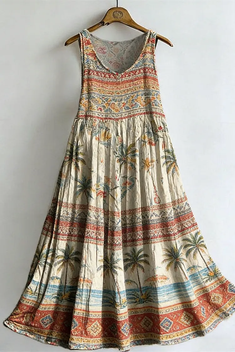 Women's Vintage Bohemian Print Sleeveless Cotton Dress
