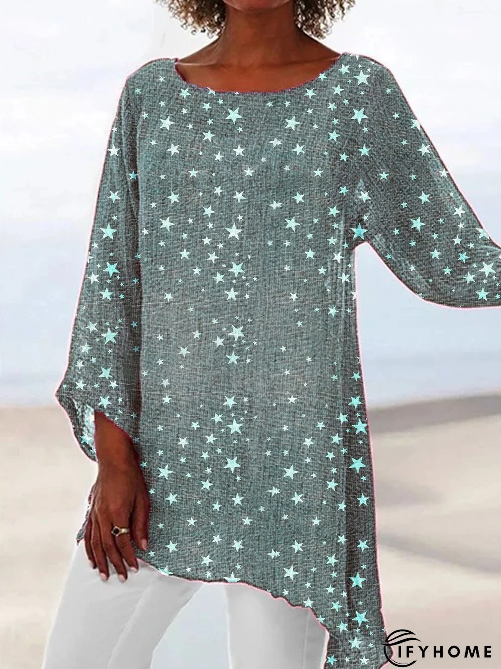 Casual Plus Size 3/4 Sleeve Star Printed Shirts Tops | IFYHOME