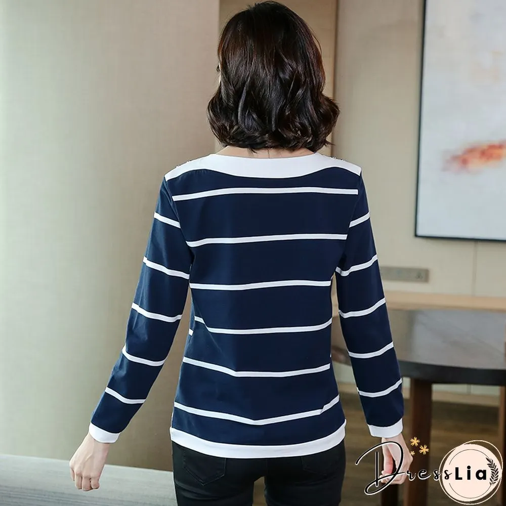 Bobokateer Long Sleeve Striped Shirt Womens Clothes Tee Femme T-Shirt Women Tshirts Mujer