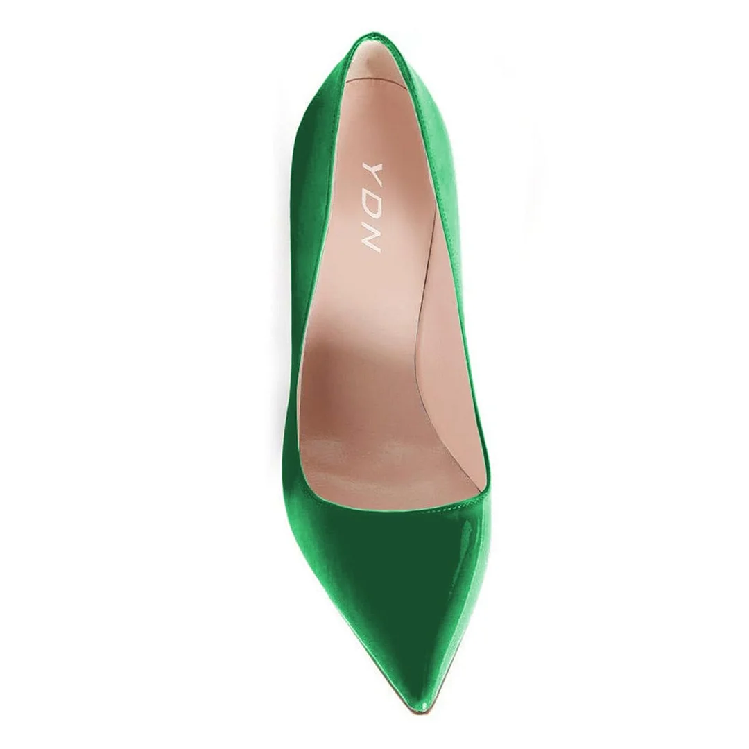 YDN Green Patent Leather Stiletto Heels Shoes with Pointed Toe