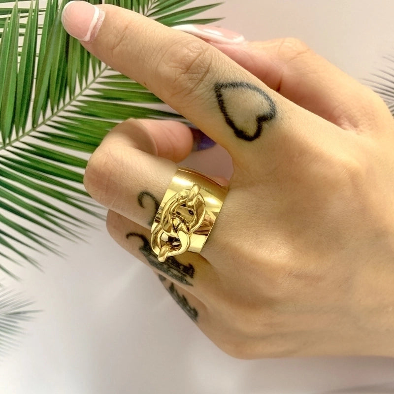 Minimalist Solid Color 304 Stainless Steel Titanium Steel 18K Gold Plated Plating Rings