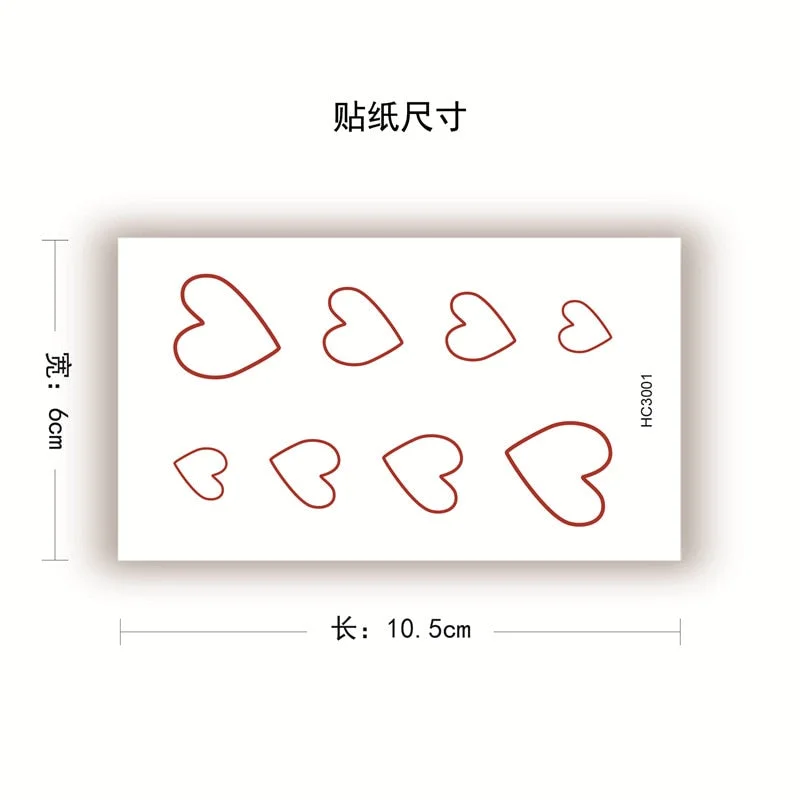 1PC Red Heart Temporary Tattoo Stickers for Men Women Arm Wrist Body Art Lovely Fake Tattos Body Art Waterproof Small Tatoos