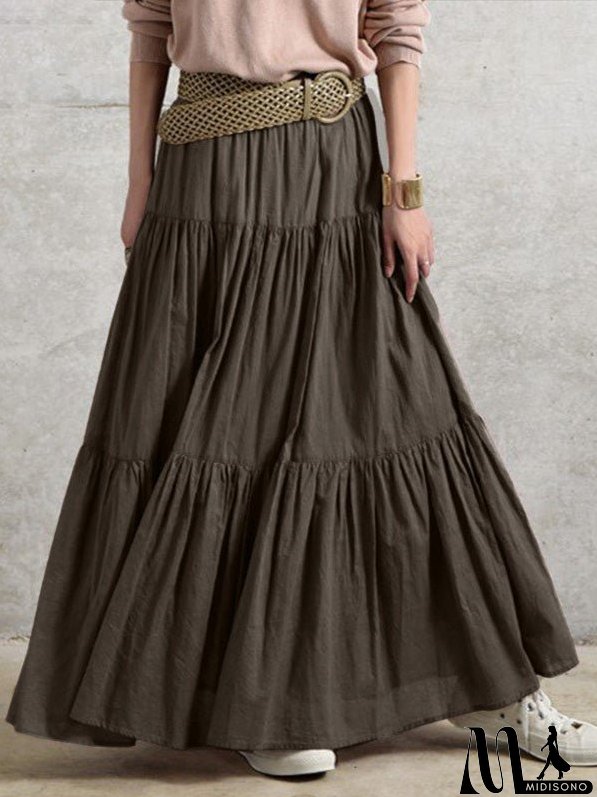 Women's Skirts Solid Vintage Pleated Casual Skirt