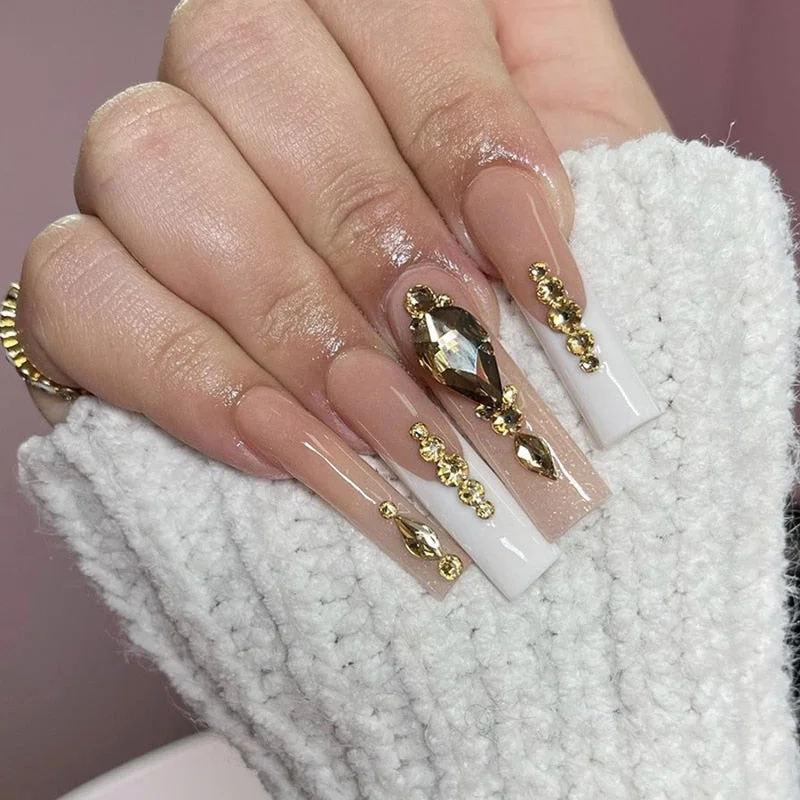 24pcs Printing Nails Patch Mid Length Coffin Detachable Halloween Style Press on Nails Coffin Fake Nails Art DIY Manicure Tool 515-Nail Inspo