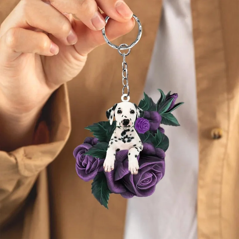 VigorDaily Dalmatian In Purple Rose Acrylic Keychain PR069