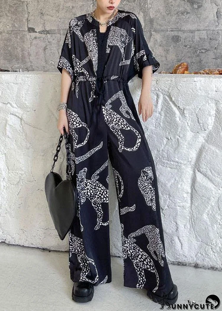 Casual Black Summer Patchwork Wide Leg Print Chiffon jumpsuit pants