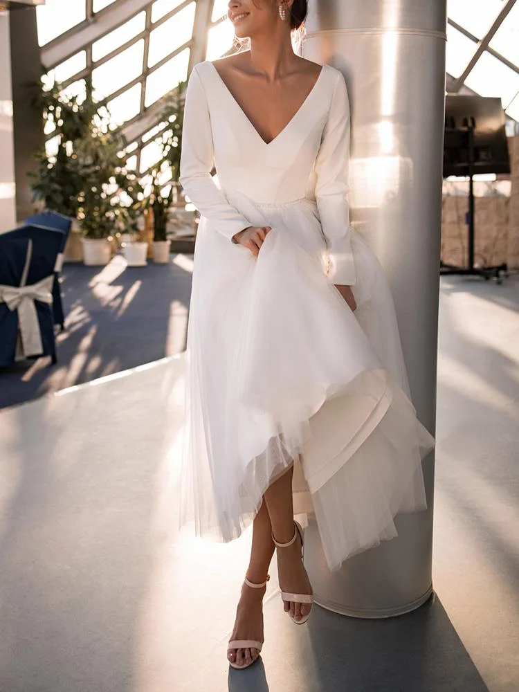 Promsstyle Promsstyle Deep v neck white tulle maxi evening dress Prom Dress 2023