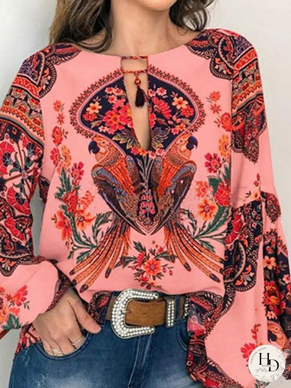 Women's Blouse Shirt Floral Flower Long Sleeve Lace up Print Round Neck Tops Basic Basic Top White Yellow Orange-0203813