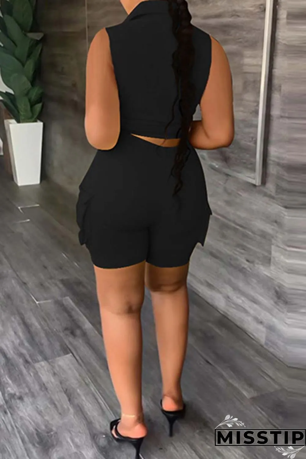 Khaki Casual Solid Patchwork Turndown Collar Sleeveless Two Pieces