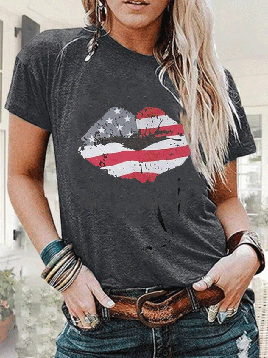 American Lips Print T-shirt