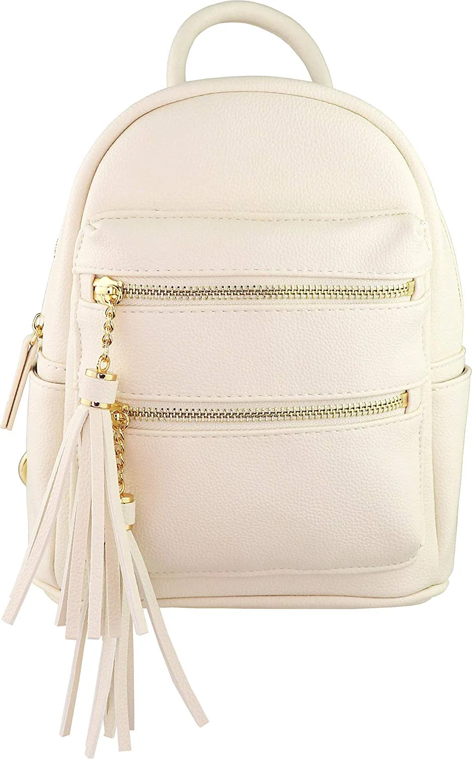 Women's Vegan Multi-Zipper Top Handle Mini Backpack with Tassel Accents