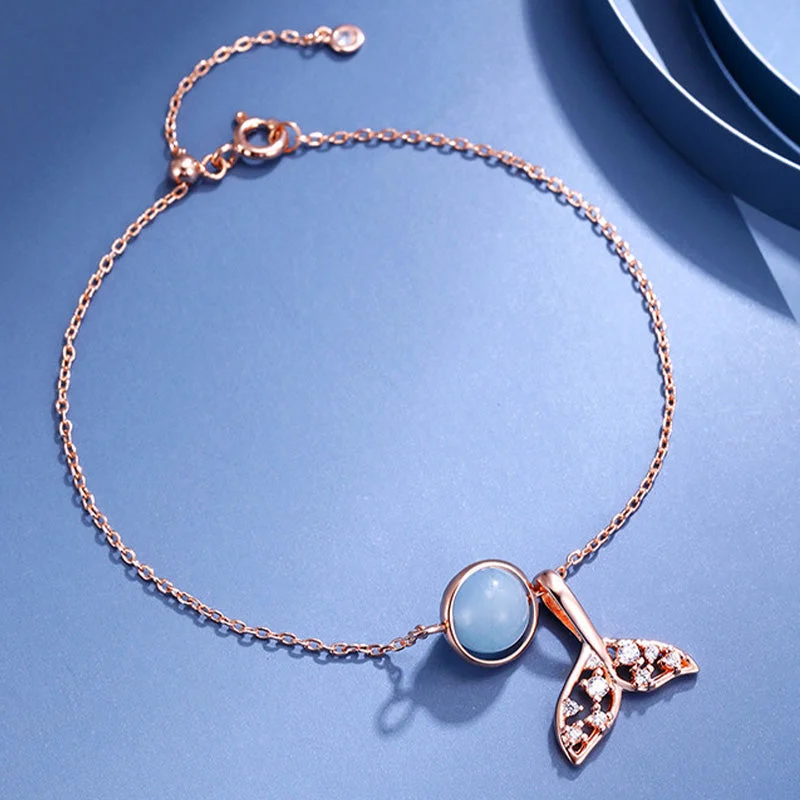 2Pcs Aquamarine Dolphin Tail Pattern Peace Bracelet