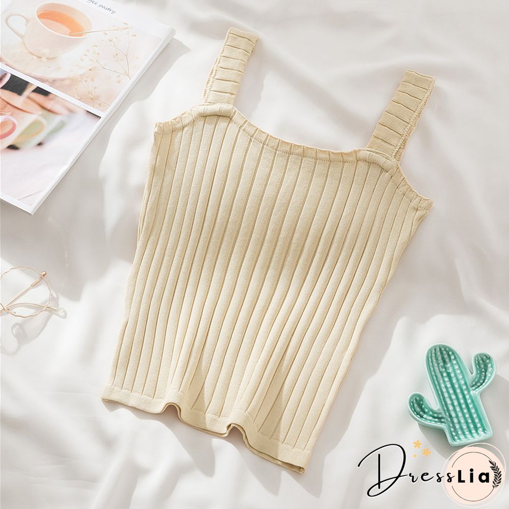 Heliar Women Strappy Cute Cotton Tops Strappy Cute Crop Tops Knitted Tops Plain Solid Cute V-Neck Crop Tops Women Summer