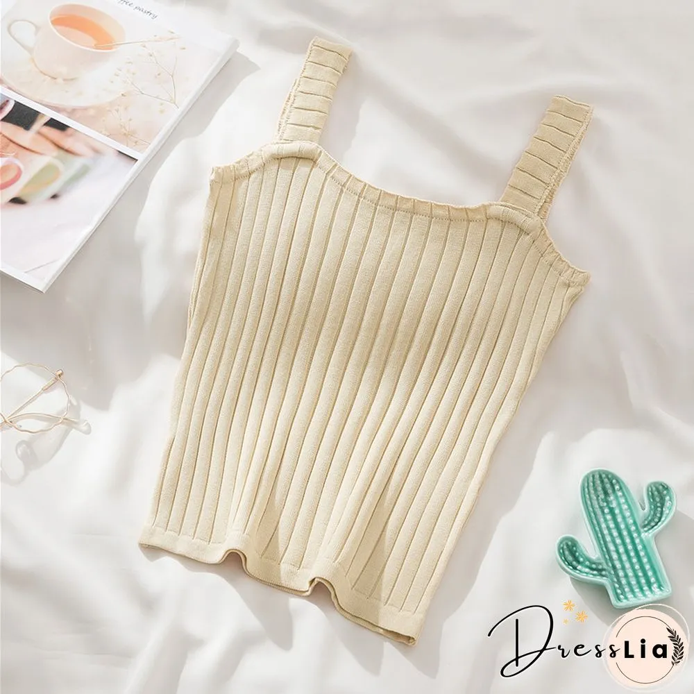Heliar Women Strappy Cute Cotton Tops Strappy Cute Crop Tops Knitted Tops Plain Solid Cute V-Neck Crop Tops Women Summer